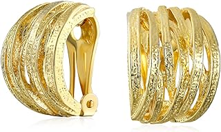 Fashion Open Criss Cross Basket Weave Wide Half Hoop Clip On Earrings For Women Non Pierced Ear Matte Silver Gold Plated