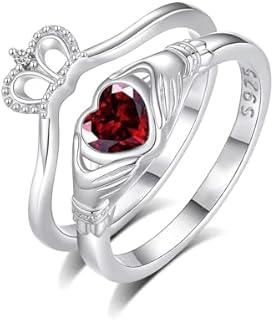 10K 14K 18K Gold 0.03ct Natural Diamond Claddagh Engagement Rings Set Heart Shape Gemstone Claddagh Ring Set Irish Claddagh Birthstone Ring for Women