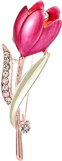 Zeshimb Rhinestone Flower Brooch Pin Tulip Floral Bouquet Brooch Elegant Flower Enamel Pin Vintage Bridal Wedding Corsage Lapel Pin Costume Jewelry For Women Girls