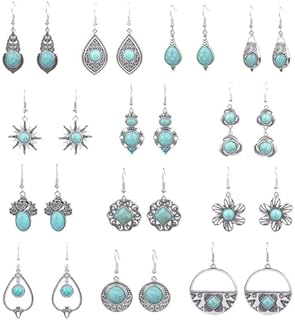 13 Pairs Bohemia Boho Earrings Set Bulk Simple Ethnic Classic Chic Vintage Retro Flowers Turquoise Dangle Drop Earrings for Women Girls