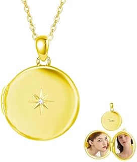 10K 14K 18K Solid Gold Personalized Photo Locket Necklace for Women Photo Locket That Hold Picture Heart/Oval Locket Pendant Necklace for Birthday Mothers Day