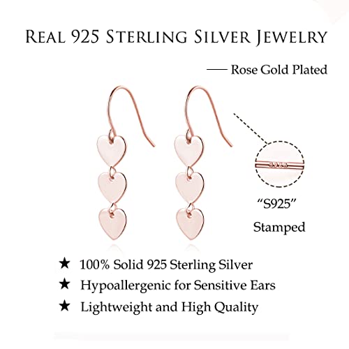 Reffeer Solid 925 Sterling Silver Love Heart Drop Earrings Dangle for Women Girls Small Heart Drop Earrings Hook Studs