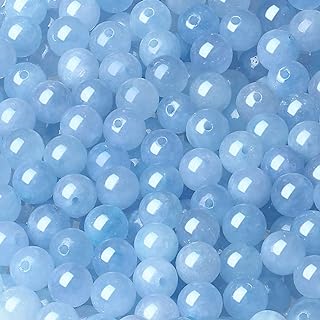 Aquamarine 6mm Natural Stone Beads Round Loose Gemstone Stone Beads for DIY Bracelet Necklace Earrings Jewelry Making Polishing Genuine Real Stone Beading Crystal 96PCS 2 Strand 32"