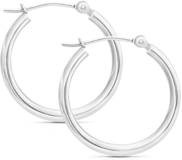 14k White Gold Polished Real Gold Hoop Earrings, Plain Round Gold Hoops, White Gold Hoop Earrings for Women, Men and Girls 14k Real Gold