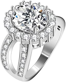 Uloveido Women's Engagement Ring with Cubic Zirconia Gem, Oval Split Shank Design in Brass Metal