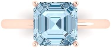 2.5 ct Asscher Cut Natural Aquamarine 14k Yellow Gold Solitaire Wedding Engagement Bridal Promise Ring