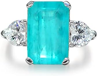 Elegant 14K Solid Gold over S925 Sterling Silver Women's 5-8 Carat Emerald-Shaped Paraiba Engagement Ring with Moissanite, Exotic Gift for Her