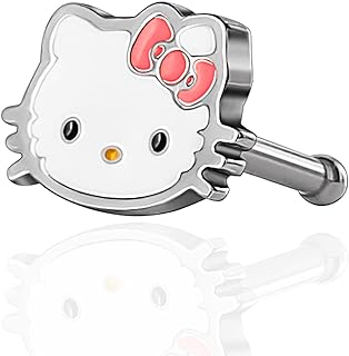 Hello Kitty Nose Rings 20g Stainless Steel Kawaii Cute 316L Straight Bone Nose Stud Officially Licensed Sanrio