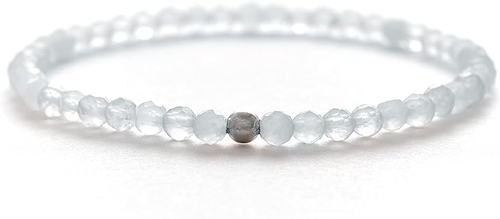 BERGERLIN Genuine Chalcedony Bead Bracelet with Sterling Silver Bead Chain & Spring Ring Clasp