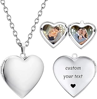 Women Girls Heart Locket Necklace that Holds Pictures Silver Locket Necklace Custom Photo Lockets for Girls Personalized Birth Flower Necklace for Women
