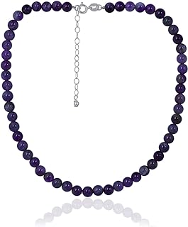 Sterling Silver Ball Chain Necklace with Amethyst Round Beads and Spring Ring Clasp by Sea Of Ice