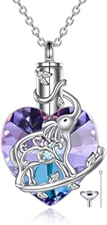 YFN Sterling Silver Elephant Heart Crystal Ashes Urn Necklace with Lobster Clasp and Crystal Gem