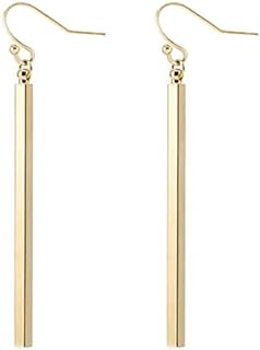 18K Gold Long Vertical Bar Drop Dangle Earring Minimal Long Circle Bar Earrings Geometric jewelry for Women Girls