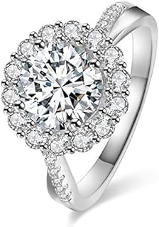 JIANGYUE Classic 3 Carats AAA Diamond Cubic Zirconia Engagement Wedding Rings for Women 14K White Gold Big Main Stone Cocktail Halo Rings Size 5 6 7 8 9 10