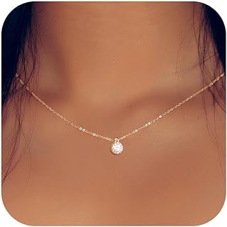 Dainty Gold CZ Diamond Necklace for Women Trendy Cute Simple Cubic Zirconia Pendant 14K Real Gold Plated Heart/Moon/Teardrop Choker Necklaces for Teen Girls, Crystal Jewelry Gift