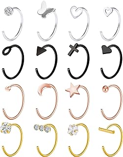 YUE L STAR 18g 20g Hoop Nose Ring Stud Screw for Women Surgical Steel 8mm Gold Black Silver Rose Gold Rainbow
