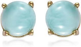 SHOP LC DELIVERING JOY 925 Sterling Silver Yellow Gold Over Larimar Solitaire Cute Stud Earrings for Women Jewelry Ct 1.5 Birthday Mothers Day/Gifts for Mom