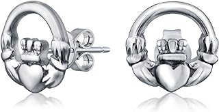 BFF Celtic Lovers Friendship Circle Heart Stud Claddagh Earrings For Women Teens Simulated Amethyst Purple CZ or Simple Oxidized .925 Sterling Silver