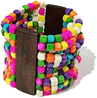 Stretch Wooden Beads Cuff Bracelets Multi Layered Natural Wood Beads Chunky Bangle Wooden Handmade Wide Bracelets Bohemia Jewelry for Women Men
