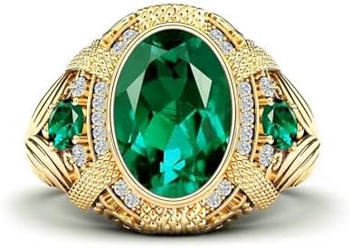 Men's 10K, 14K, or 18K Gold 2 Carat Created Emerald Engagement Ring, Oval Cut Design - Ideal for Birthdays, Anniversaries, Christmas, or Father's Day