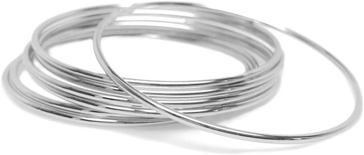 Thin Stainless Steel Bangle Bracelet Plain Round Set of 7