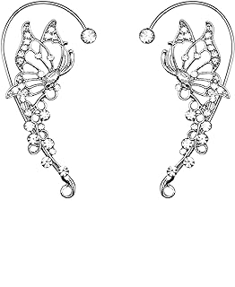 Clip-On Rhinestone Butterfly Ear Cuff Earrings in Zinc Metal Designed for Women, Crystal Embellished Wrap Design