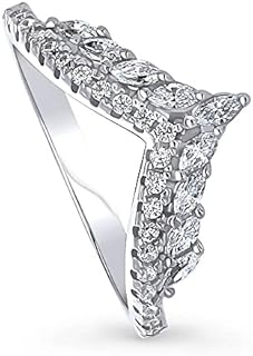 BERRICLE Sterling Silver Wishbone Wedding Rings Cubic Zirconia CZ Chevron Anniversary Curved Half Eternity Ring for Women, Rhodium Plated Size 4-10