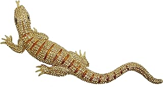 TTjewelry Huge 6.42" Lizard Brooch Pin Brown Austria Crystal Animal