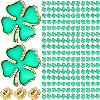 Pin-Clasp Metallic Enamel Four Leaf Clover Brooch Lapel Pins – Perfect for Women and Men – Lucky St. Patrick's Day Accessories, Pack of 200