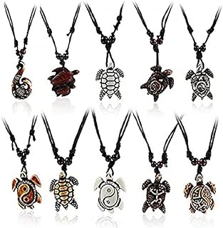 Pingyongchang Artificial Bone Carving Sea Turtles Pendant Necklaces Gifts for Women Men Adjustable Rope 6/10 Pcs -10Pcs