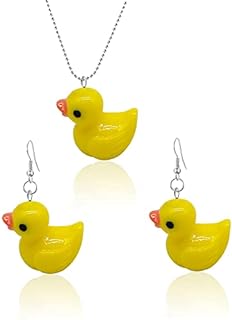 Rubber Unique Personalized Yellow Duck Earring lightweight Funny Cute Duck Dangle Drop Earrings Necklace Set for Women Girls Charming Jewelry Gift