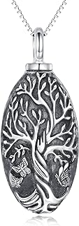 Lobster Clasp Sterling Silver Urn Pendant Necklace with Box Chain for Men/Women, TOUPOP Oval Cremation Keepsake Pendant