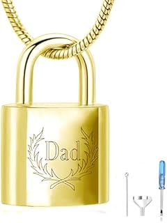 14K Gold Lock Urn Necklace for Ashes, 10K/14K/18K Real Gold Cremation Necklace Jewelry Personalized Ash Locket Holder Necklace for Men Women