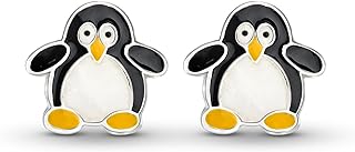 AeraVida Minimalist Chubby Penguin Yellow Colored Enamel .925 Sterling Silver Stud Earrings | Casual Sterling Silver Stud Earring for Women | Jewelry Gift for All Occasions