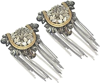 Unique Zthread Crystal Beaded Alloy Pin Shoulder Epaulet Brooch for Women & Girls, Highly Versatile with Bold Embroidery Gold Tassel Design