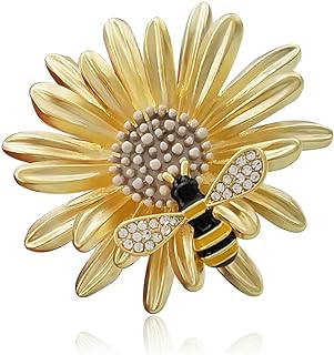 YOQUCOL Sunflower Honeybee Bee Brooch Pin with Austrian Cubic Zirconia Crystal For Women Girls