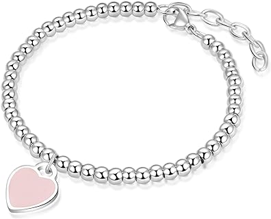 Lobster Claw Clasp Disney Bangle Bracelet with Bead Chain, Stainless Steel Love Heart Charm for Women and Girls, Adjustable Size