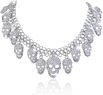 EVER FAITH Austrian Crystal Skull Statement Necklace with Crystal Chain and Ball Clasp Design