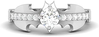 0.50CT Round Cut Clear CZ Diamond Superhero Batman Wedding Ring For Her In 14K White Gold Plated 925 Silver