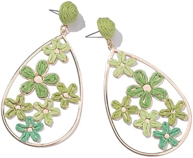 Flower Teardrop Earrings Boho Raffia Earrings Cute Floral Dangle Earrings Trendy Statement Jewelry for Women