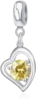 Adabele 1pc Authentic Sterling Silver Dangle Cubic Zirconia CZ Heart Shape Birthstone Charm Tarnish Resistant Hypoallergenic Fit Pandora All Other Bracelet Necklace Personalized Women Jewelry