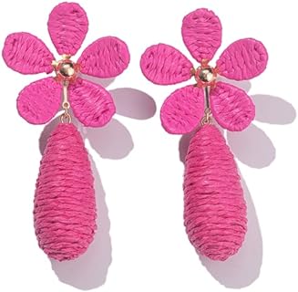 Flower Teardrop Earrings Boho Floral Raffia Statement Earrings Tear Drop Dangle Earrings Trendy Summer Jewelry for Women