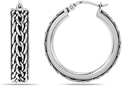 LeCalla Sterling Silver Jewelry Antique Byzantine Inspired Click-Top Hoop Earrings for Women