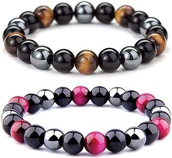 2pcs Anti-Swelling Obsidian and Hematite Magnetic Bead Bracelets with Alloy Bead Chain and Magnetic Clasp, Ideal Stress Relief Accessory for Men and Women