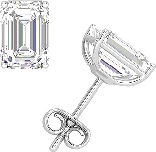 Moissanite Stud Earrings, 0.5ct-2ct D Color VVS1 Clarity Lab Grown Diamond Moissanite 14K White Gold Plated Sterling Silver Moissanite Push Back Earrings For Women