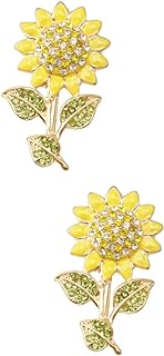 KESYOO Vintage Agate Brooch Set with Lobster Claw Clasp for Women, Crystal Encrusted Sunflower Design in Faux Leather & Stainless Steel