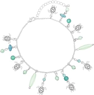 Rosemarie & Jubalee Women's USA Made Sea Glass Alloy Ankle Bracelet with Lobster Claw Clasp and Cable Chain, Elegant Nautical Design, 9"+2" Extension