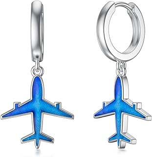 Vintage Punk Sterling Silver Hypoallergenic Earrings with Hinged Hoop Back Finding - Guitar, Cross, Lightning Bolt, Airplane Designs for Men, Women, Music and Travel Lovers