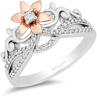 Stunning Rose Gold Plated Rapunzel Engagement Ring with 1/5 Cttw White Diamonds - Perfect for Her - Inspired by Disney's Tangled Design