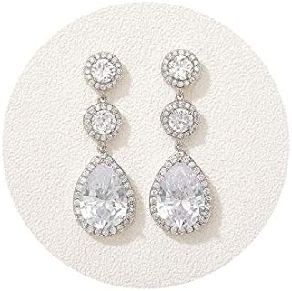SWEETV Crystal Teardrop Wedding Bridal Earrings For Brides, Bridesmaids, Rhinestone Drop Dangle Earrings for Women, Bridal Prom Party Jewelry